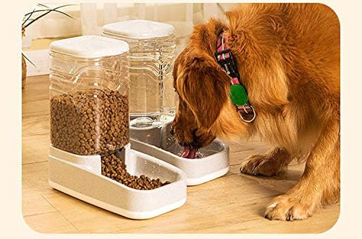 Automatic Pets Feeder and Water Dispenser Set, Dog Cat Gravity Food and Water Dispenser Set with Pet Food Bowl，Easily Clean, 3.8L, for Small Large Pets Puppy Kitten Rabbit