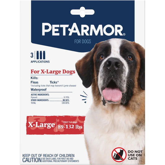 Flea & Tick Treatment for Extra Large Dogs, 89 to 132 Lbs, 3 Monthly Applications
