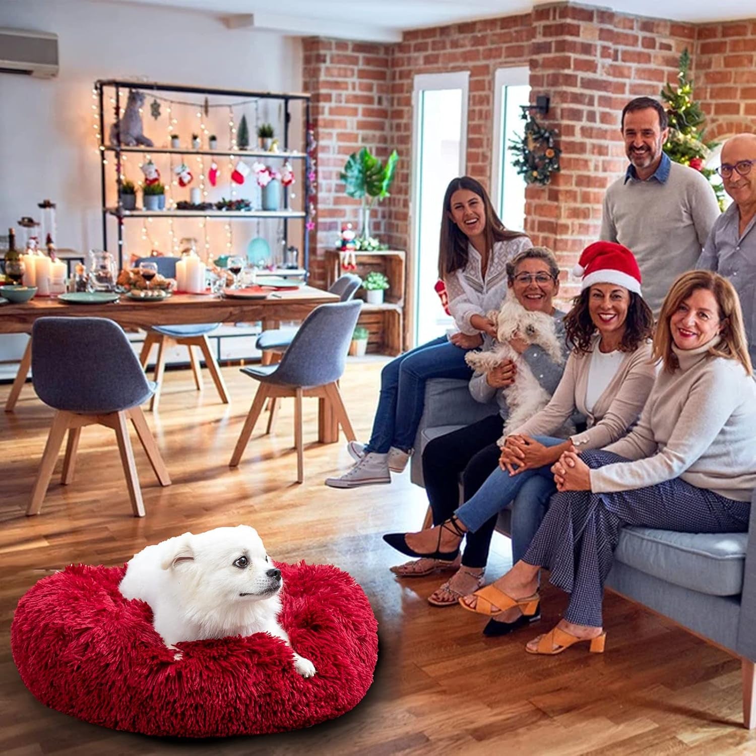 Donut Dog Bed,Washable Calming Pet Bed with Zip,Fluffy round Dog Beds& Furniture for Small Medium Large Dogs Cats