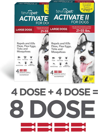 Activate II Flea and Tick Prevention for Dogs | Large Dogs 21-55 Lbs | Fast Acting Flea Drops | 8 Month Supply | Vet Quality Protection