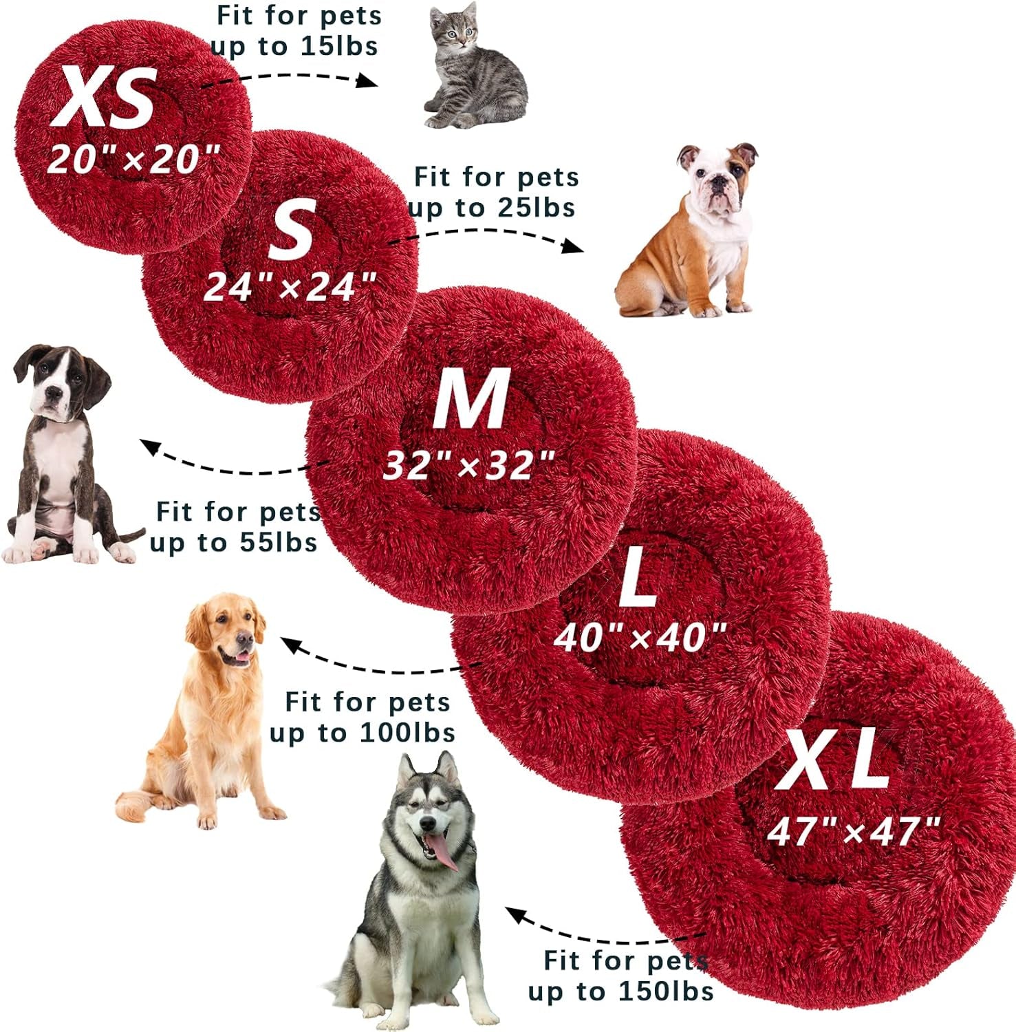 Donut Dog Bed,Washable Calming Pet Bed with Zip,Fluffy round Dog Beds& Furniture for Small Medium Large Dogs Cats