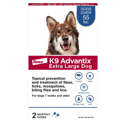 K9 Advantix Flea, Tick & Mosquito Prevention for Extra Large Dogs over 55 Lbs., 2-Monthly Treatments
