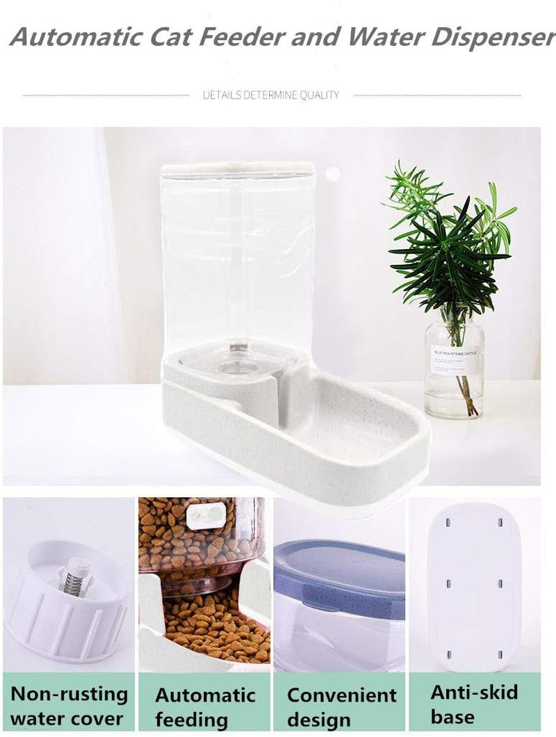 Automatic Pets Feeder and Water Dispenser Set, Dog Cat Gravity Food and Water Dispenser Set with Pet Food Bowl，Easily Clean, 3.8L, for Small Large Pets Puppy Kitten Rabbit