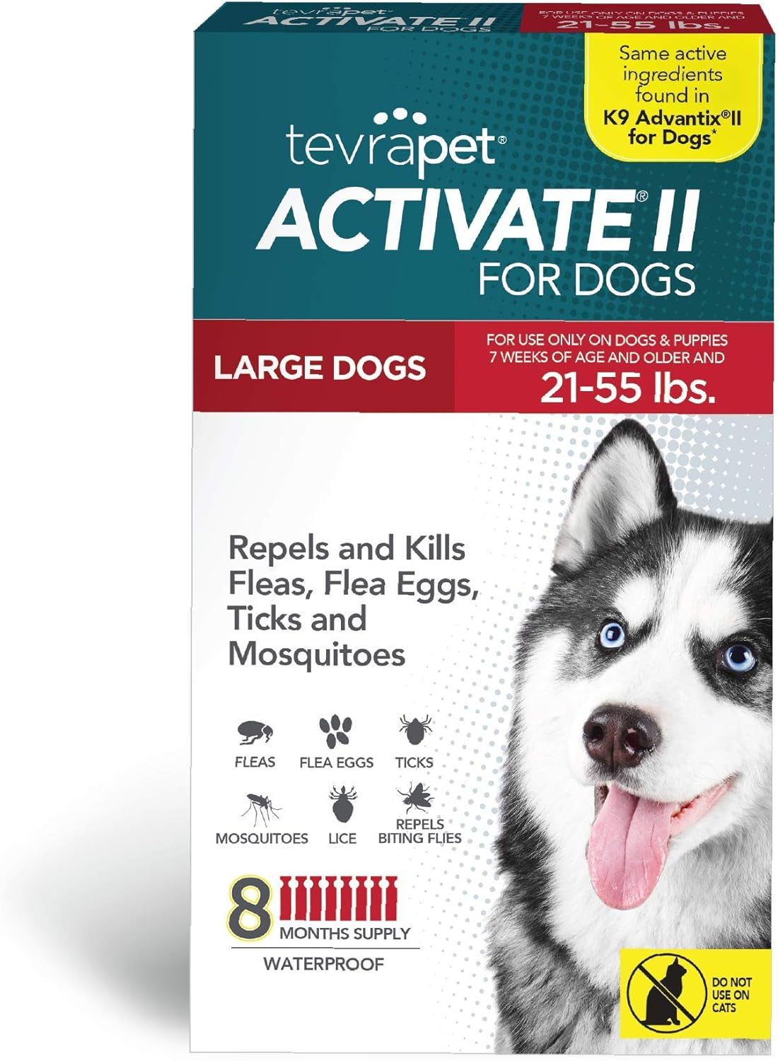 Activate II Flea and Tick Prevention for Dogs | Large Dogs 21-55 Lbs | Fast Acting Flea Drops | 8 Month Supply | Vet Quality Protection