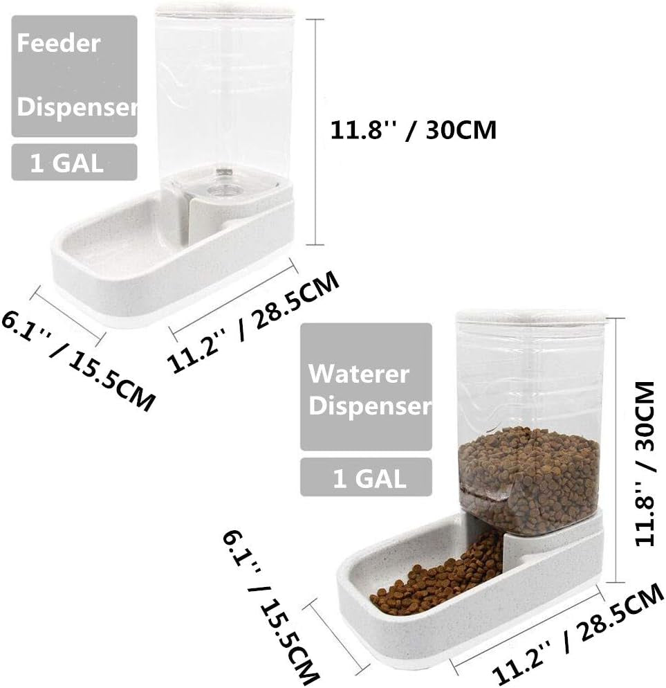 Automatic Pets Feeder and Water Dispenser Set, Dog Cat Gravity Food and Water Dispenser Set with Pet Food Bowl，Easily Clean, 3.8L, for Small Large Pets Puppy Kitten Rabbit
