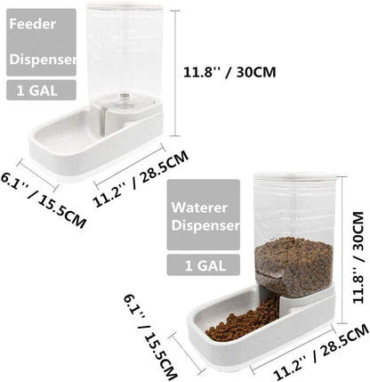 Automatic Pets Feeder and Water Dispenser Set, Dog Cat Gravity Food and Water Dispenser Set with Pet Food Bowl，Easily Clean, 3.8L, for Small Large Pets Puppy Kitten Rabbit