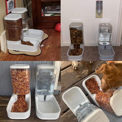 Automatic Pets Feeder and Water Dispenser Set, Dog Cat Gravity Food and Water Dispenser Set with Pet Food Bowl，Easily Clean, 3.8L, for Small Large Pets Puppy Kitten Rabbit