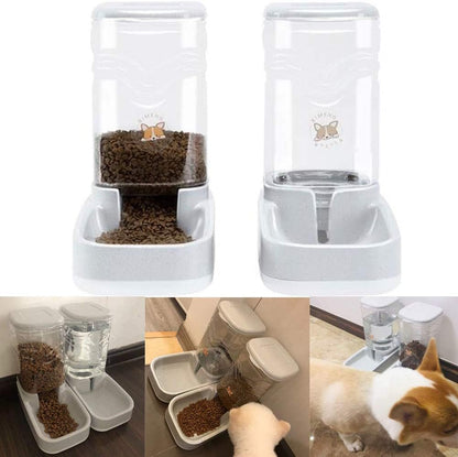 Automatic Pets Feeder and Water Dispenser Set, Dog Cat Gravity Food and Water Dispenser Set with Pet Food Bowl，Easily Clean, 3.8L, for Small Large Pets Puppy Kitten Rabbit
