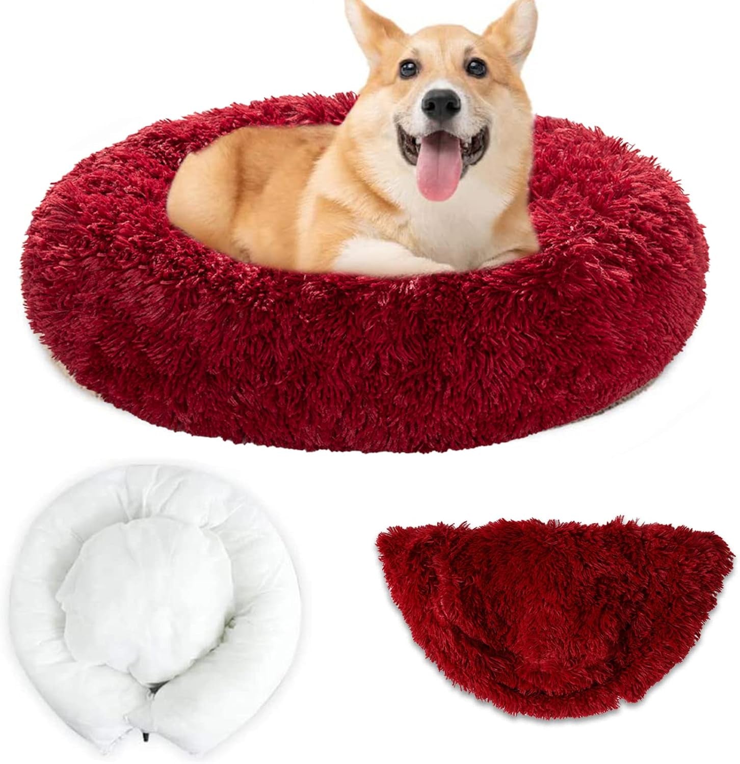 Donut Dog Bed,Washable Calming Pet Bed with Zip,Fluffy round Dog Beds& Furniture for Small Medium Large Dogs Cats