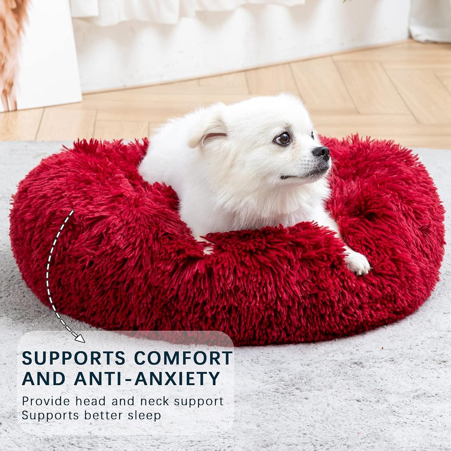 Donut Dog Bed,Washable Calming Pet Bed with Zip,Fluffy round Dog Beds& Furniture for Small Medium Large Dogs Cats